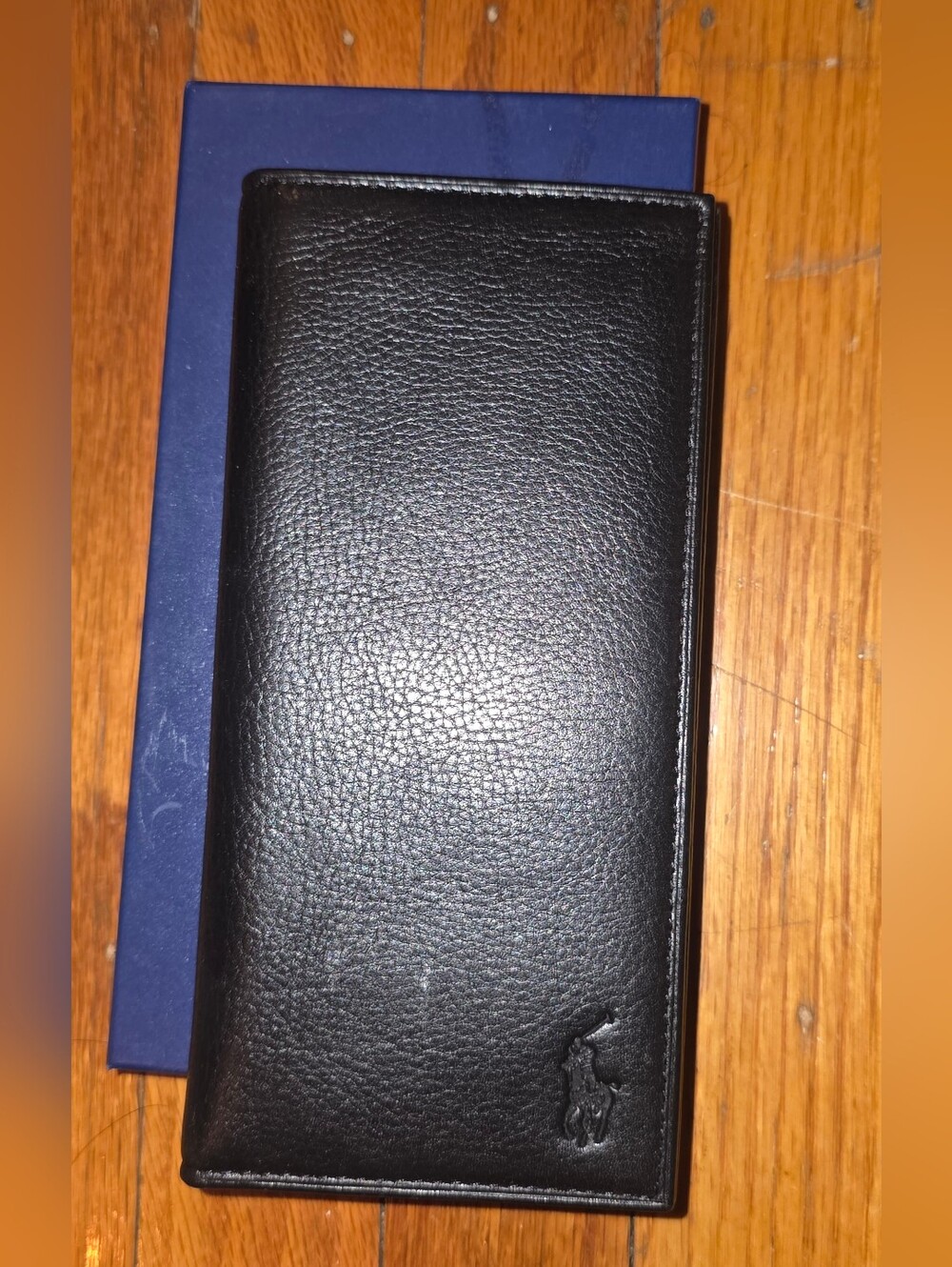 Polo by Ralph Lauren Black Pebbled Leather Long Bifold Card Holder